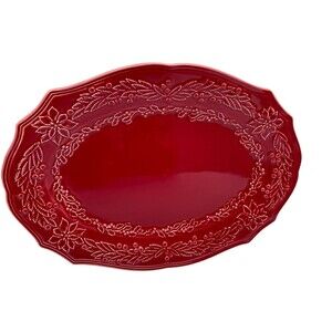 Bordallo Pinheiro Red Poinsettia Large 16” Oval Serving Christmas Platter